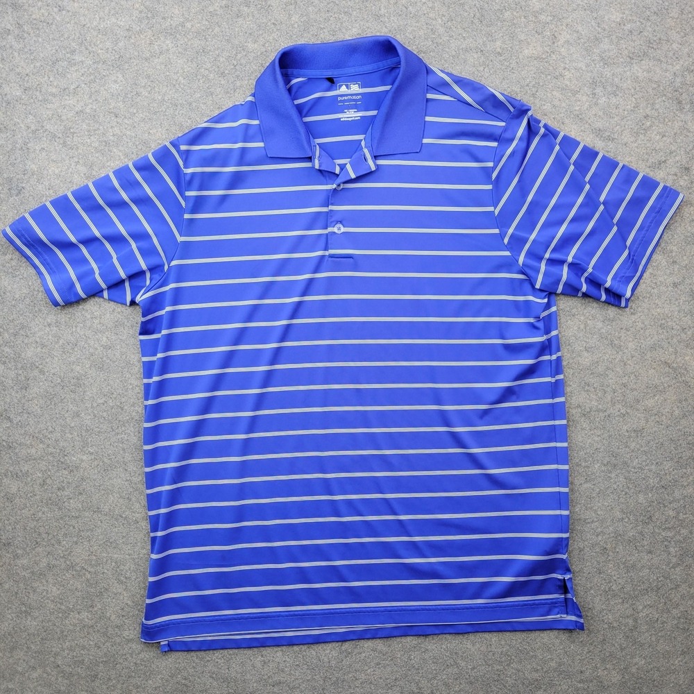 Adidas Polo Shirt‎ Mens XL Blue Stripe Puremotion Golf Performance Knit Top